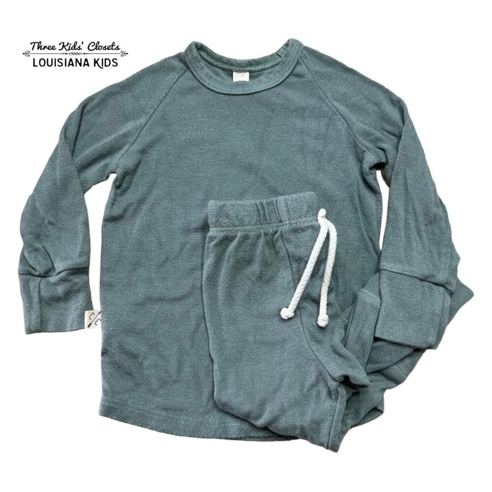 Childhoods 6-12m Green Rib Knit Night Set Pajamas